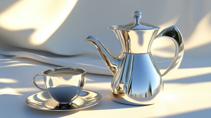 Elegant Teapot and Cup on a White Background