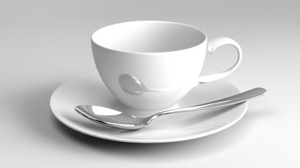 Obraz premium Minimalist White Cup with Saucer and Spoon