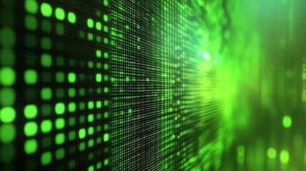 Obraz premium Abstract digital background featuring vibrant green glowing patterns and data streams, ideal for technology and innovation themes.
