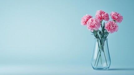 Fototapeta premium Soft pink carnations in a sleek glass vase, elegant and minimalist, isolated on a clean background
