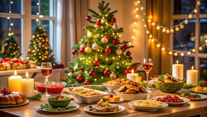Obraz premium Cozy Christmas Dinner Scene background