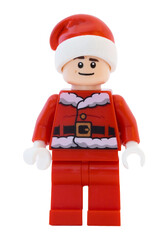 Naklejka premium Dortmund - Deutschland 12. November 2024 Lego Minifigure Weihnachtsmann mit Mütze 