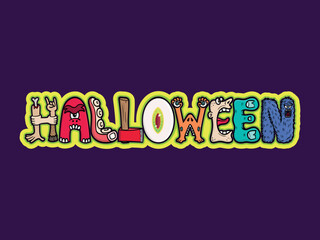 Spooky Halloween vector banner with monster letters, perfect for party invitations