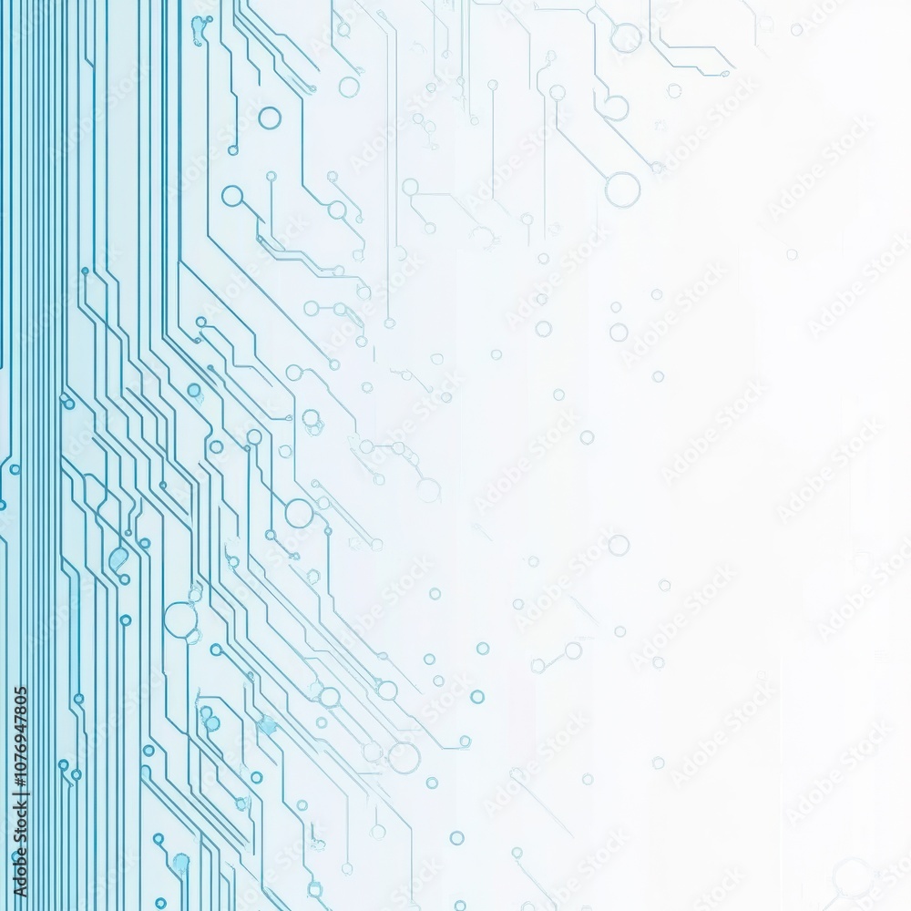 Poster simple circuit board pattern, blue and white color scheme. technology background.