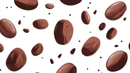 Scattered Brown Beans on White Background