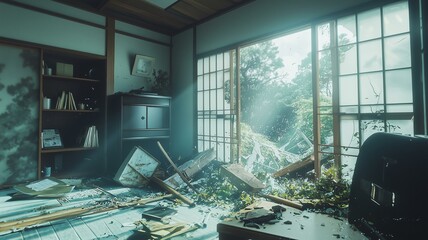 巨大地震による日本家屋の倒壊