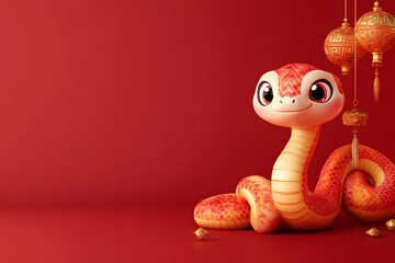2025 Chinese new year, year of the snake banner templates with copy space design with modern 3d style snakes. Red background.