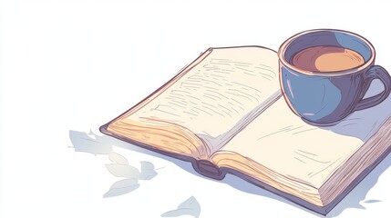 Naklejka premium Cozy Coffee and Book on a Plain Background