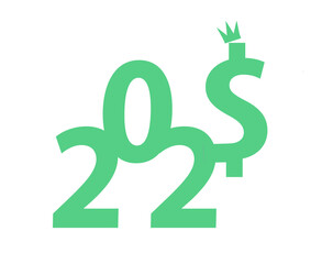 2025 new year logo of dollar sign with falling crown as financial concept of weakening dollar.