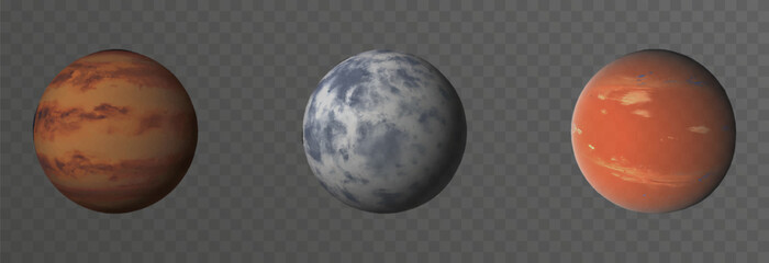 Set of realistic vector planets on an isolated transparent background. Planets vector png.