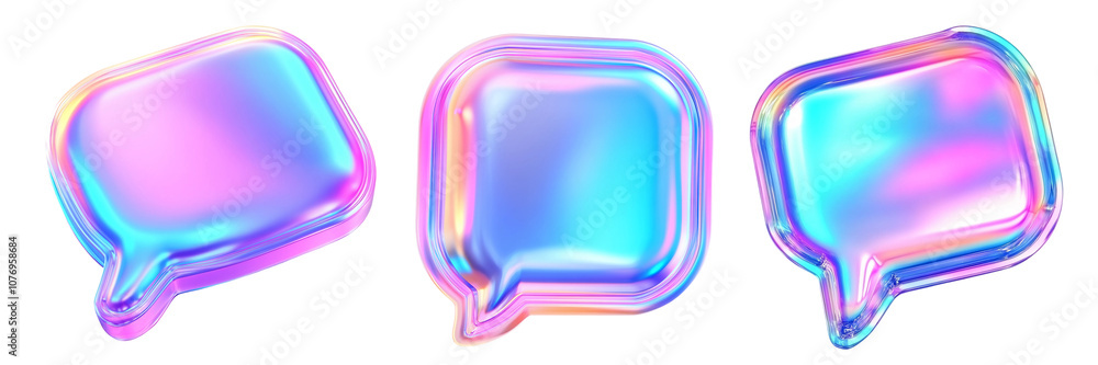 Poster set of a 3d glossy gradient speech bubble icons isolated on a transparent background, png file