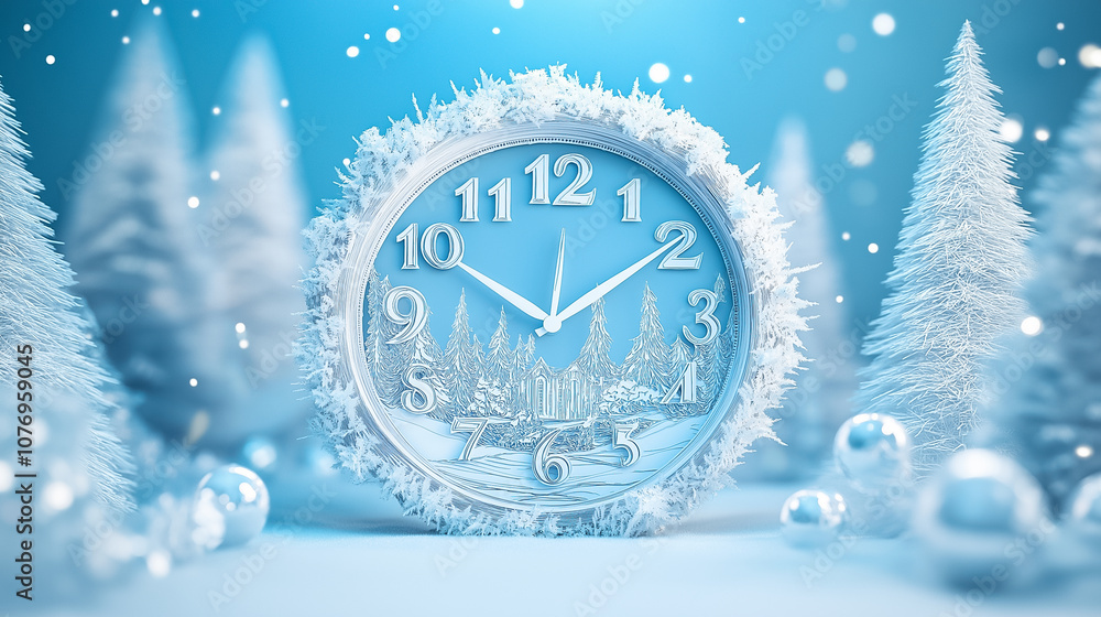 Poster this clock features intricate designs in a snowy landscape, creating a festive atmosphere