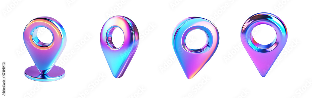 Poster set of a 3d render of a colorful location pin icons isolated on a transparent background, png file