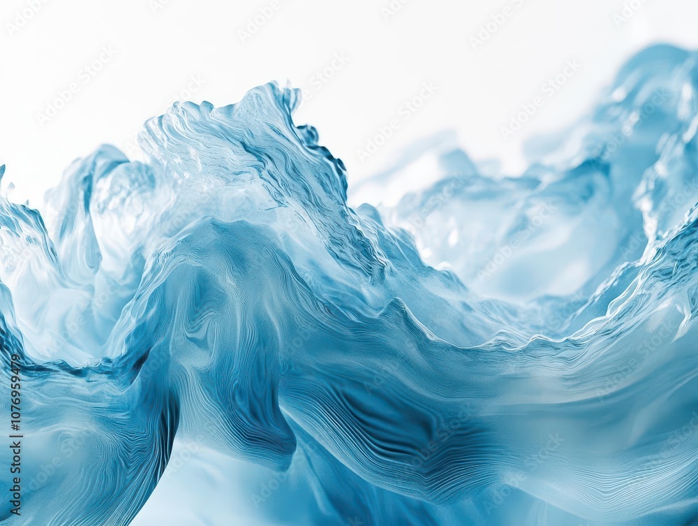 Poster dynamic blue abstract wave background seamlessly blending with a bright white backdrop, creating a s