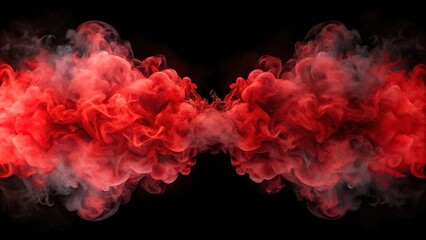 Obraz premium Abstract red smoke on black background symmetrical clouds