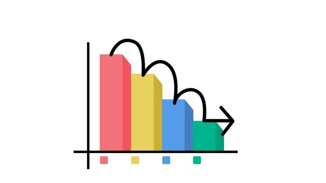 Infographic Downward Progress. Falling Trend Bar Chart Icon Animation. Alpha Channel.