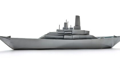 paper origami of a battleship is a large, heavily armored warship with a main battery consisting of large caliber guns, designed to serve as capital ships with the most intense firepower. on white
