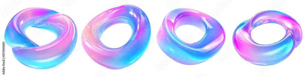 Poster set of a glossy 3d infinity shape featuring gradient colors isolated on a transparent background, pn