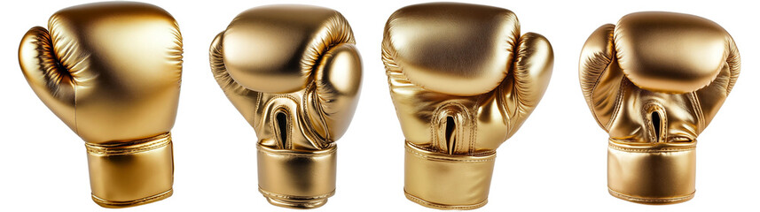 Set of a Gold boxing gloves symbolizing victory isolated on a transparent background, PNG file
