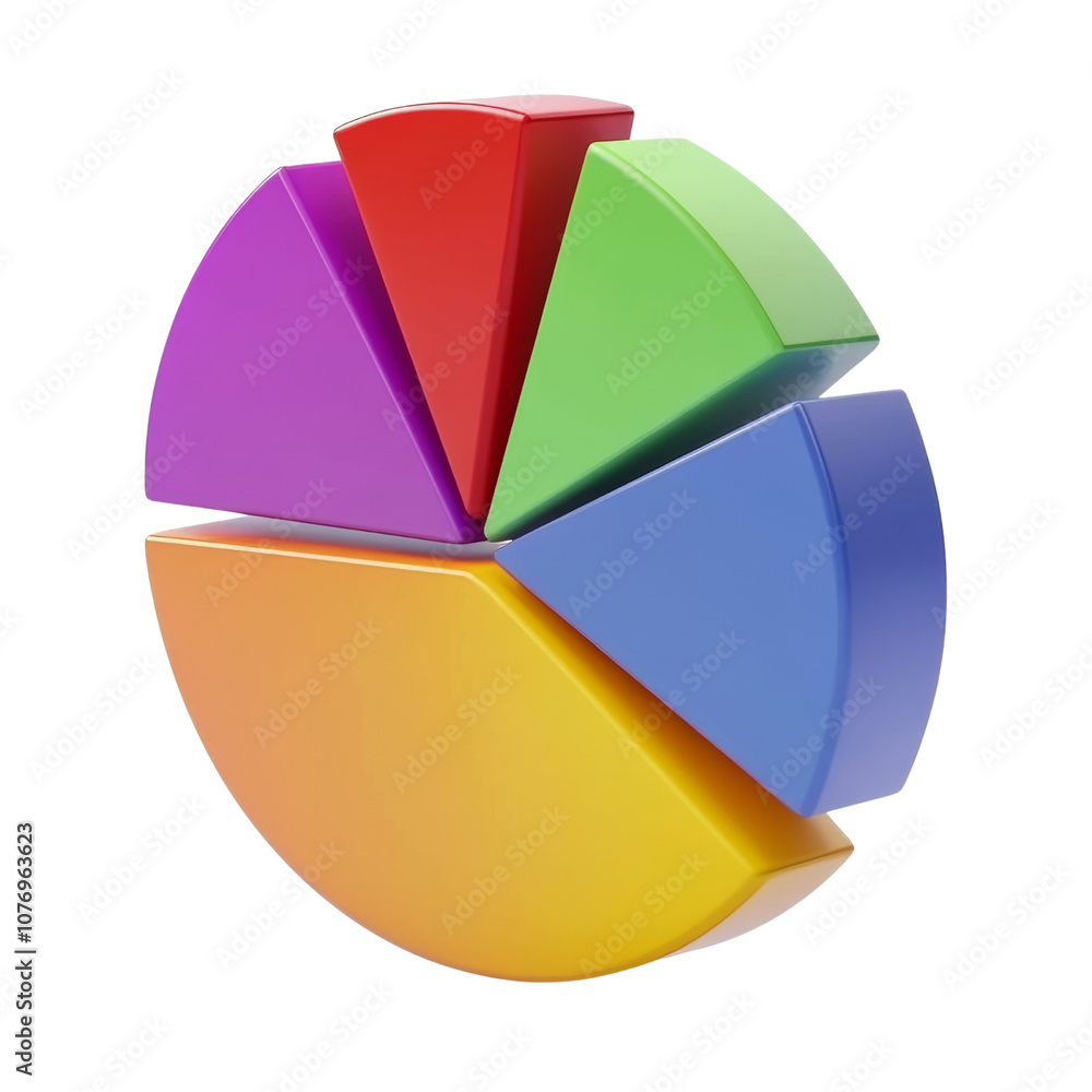 Poster colorful pie chart 3d render icon isolated on transparent background cutout