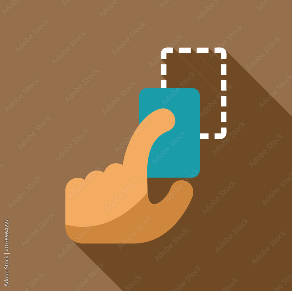 Poster hand using index finger to interact with a movable, draggable rectangular shape, symbolizing user in