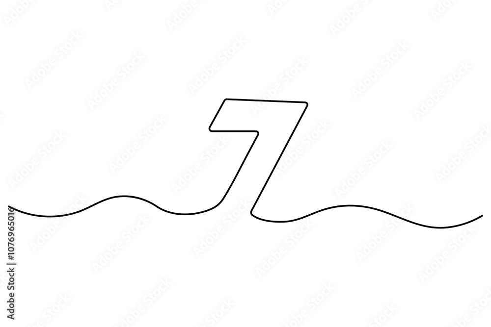 Poster number 7 continuous one line drawing of number 7. editable one line drawing of number 7 icon. vector