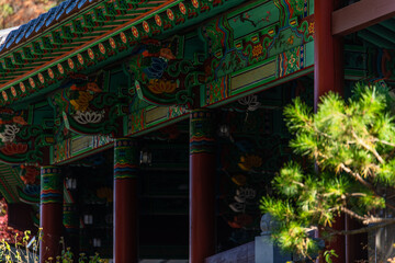 the exterior of the Buddhist temple building