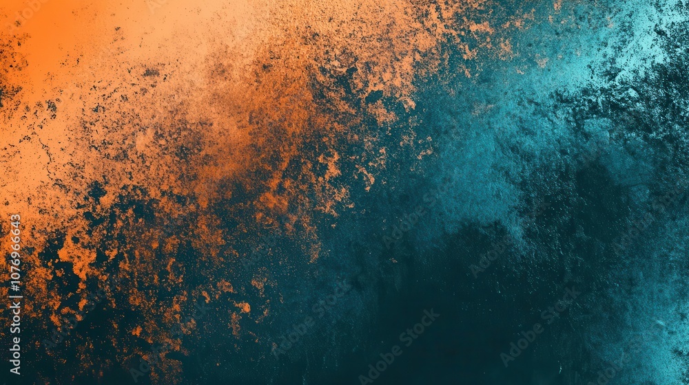 Poster a conceptual abstract piece featuring a gradient of teal and orange with gritty textures, creating a