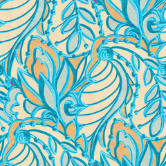 Seamless pattern with multicolor Paisley print.  Hand-drawn illustration.