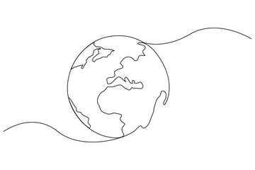 Continuous one-line earth globe outline vector illustration for minimalist and modern designs