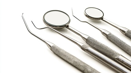 Dental tools on a white isolated background for dental care and hygiene.