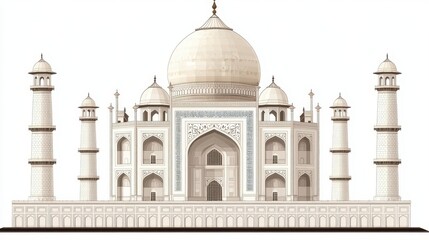 Obraz premium a highly detailed illustration of the taj mahal, isolated on a clear white background, highlighting its architectural grandeur and intricate marble work