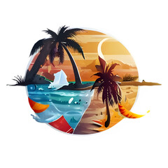 Beautiful Digital Illustration of Beach and Palms - Tropical Paradise Design