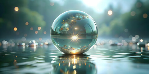 Fototapeta premium Glossy Light Reflection on Water Surface Symbolizing Clarity Epiphany Ideal for Advertisements Magazine Covers Copy Space Concept Photo Stock