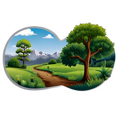 Beautiful Digital Illustration of Green Landscape with Trees - Nature Scene Design