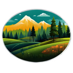 Beautiful Digital Illustration of Green Landscape with Trees - Nature Scene Design
