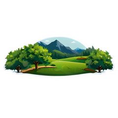 Beautiful Digital Illustration of Green Landscape with Trees - Nature Scene Design