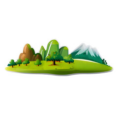 Beautiful Digital Illustration of Green Landscape with Trees - Nature Scene Design