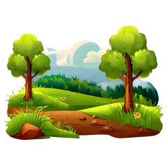 Beautiful Digital Illustration of Green Landscape with Trees - Nature Scene Design