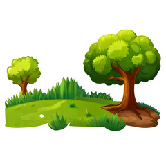 Beautiful Digital Illustration of Green Landscape with Trees - Nature Scene Design