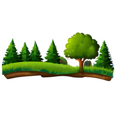 Beautiful Digital Illustration of Green Landscape with Trees - Nature Scene Design