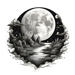 Digital Illustration of the Moon in Space - Realistic Lunar Design
