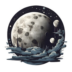 Digital Illustration of the Moon in Space - Realistic Lunar Design