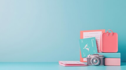 travel visa and documents flat design side view global tourism theme 3D render Splitcomplementary color scheme