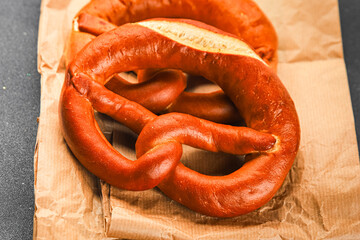 Bretzel fresh baked goods brezel tasty food dish delicious gourmet food background on the table...