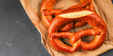 Bretzel fresh baked goods brezel tasty food dish delicious gourmet food background on the table...