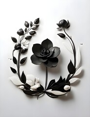 3D Black and White Digital Wallpaper of Flowers - Elegant Floral Design
