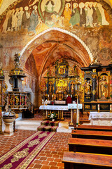 Beautiful ancient interior of the Church of the Holy Spirit in Zehra with unique Gothic wall paintings. The church is listed as a UNESCO World Heritage Site.