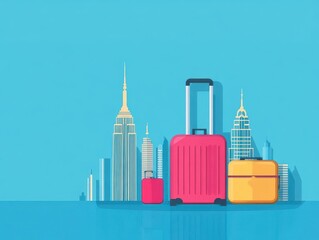 Obraz premium passport and luggage icons flat design front view city exploration theme animation vivid
