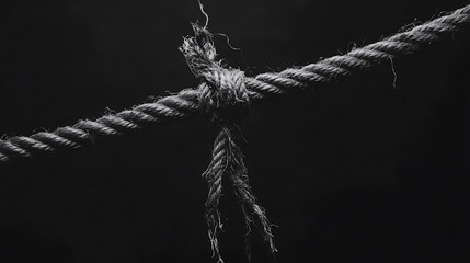 A frayed rope tied in a knot against a dark background.